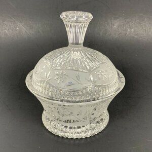 Vintage Etched Frosted Glass Candy Dish With Dome Lid